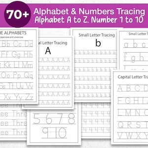 79 Alphabets & Numbers Practice Worksheets | Printable Preschool-Kindergarten Tracing Pages | Uppercase Lowercase Letter Handwriting Pages