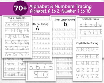 79 Alphabets & Numbers Practice Worksheets | Printable Preschool-Kindergarten Tracing Pages | Uppercase Lowercase Letter Handwriting Pages