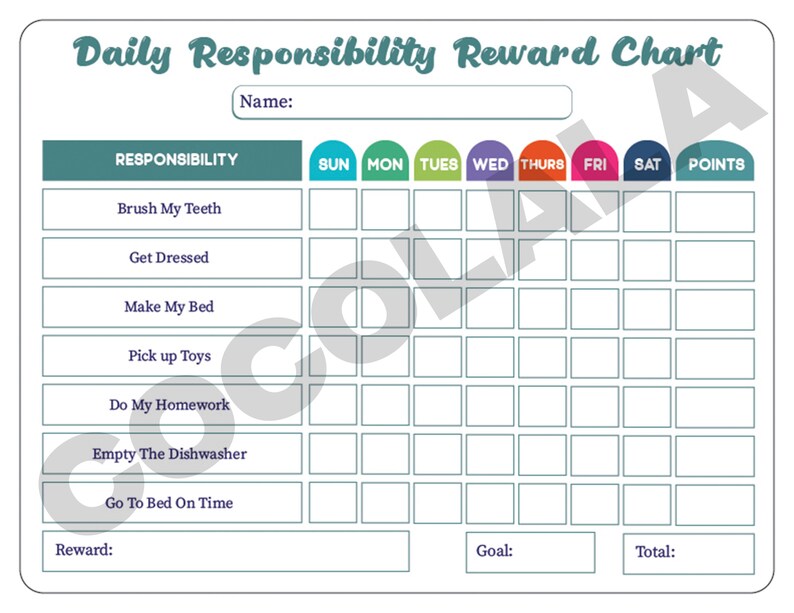 Printable Reward Chart for Kids | Daily Responsibility & Chore Chart ...