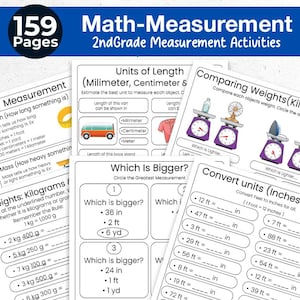 Feuilles d'exercices pour la mesure des mathématiques, 2e année, 158 pages | Mesure de la longueur en pouces et en centimètres | Livre numérique pour l'éducation spéciale de l'unité de mesure
