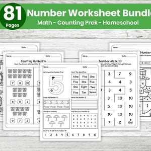 Number Worksheets Printable for Kindergarten includes 20+ math activity pages covering numbers 1–10. Kids will trace, count, and write numbers with the help of visual cues and engaging illustrations. Perfect for preschoolers and early learners to develop counting and number recognition skills. The downloadable PDF is printer-friendly and designed for A4 or 8.5 x 11" paper. Ideal for homeschooling, classroom use, or math learning centers.