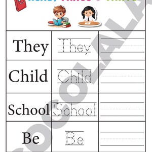 Bundle of printable sight word resources including 100 Fry First sight words, 103 sight words, Build the Word activities, Sight Word Dab pages, and 50 Sight Words Practice worksheets. Designed for PreK to Grade 1 literacy development. Combines tracing, dot marker, writing, matching, and building formats for diverse practice. High-quality PDF download for immediate printing and use in classrooms or home learning.