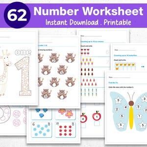 Numbers 1–10 Worksheets for Kids – Tracing, Counting, Missing Numbers, Color by Number & Playdough Mats, Preschool Math Instant Download PDF