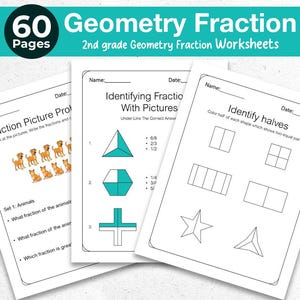 Geometrie Brüche Mathe Klasse Arbeitsblätter 60 Seiten | Sommer-Arbeitsbuch für Kinder, zum Üben und Mathe lernen | Druckbares PDF-Buch
