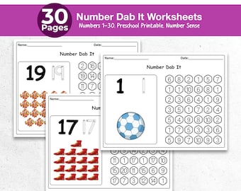 Number Dab It Worksheets 1-30 – Dot Marker Printables for Preschool and Kindergarten - Number Recognition and Number Search Activity PDF