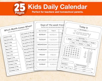 25 Printable Daily Calendar Worksheets | Preschool Kindergarten Homeschool Routine Chart | Weather, Date, Days, Months | PDF Download