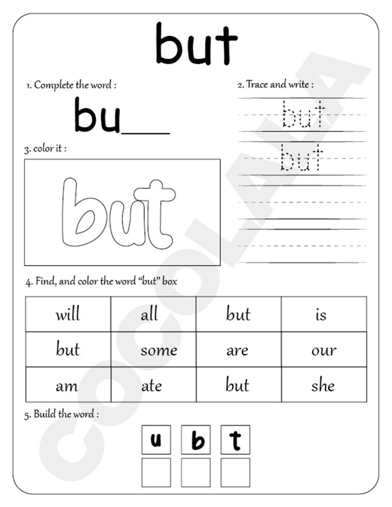 Bundle of printable sight word resources including 100 Fry First sight words, 103 sight words, Build the Word activities, Sight Word Dab pages, and 50 Sight Words Practice worksheets. Designed for PreK to Grade 1 literacy development. Combines tracing, dot marker, writing, matching, and building formats for diverse practice. High-quality PDF download for immediate printing and use in classrooms or home learning.