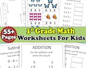 1st Grade Math Worksheets 58 Page | Comprehensive Kids Math Practice Page | Number Worksheet 1st Grade Plus Minus Math Digital Book A4 Pages