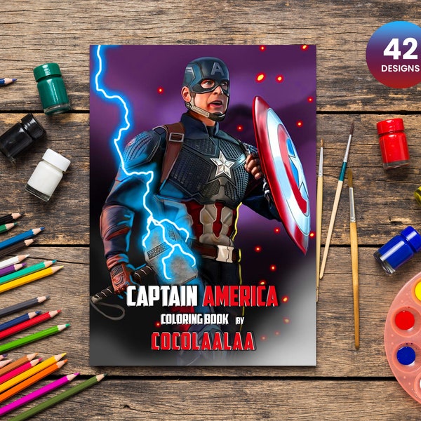 Captain America 42 Pages Kids Coloring Book | Printable Children's Superhero Coloring Pages | Instant Download PDF Kids Birthday Gift