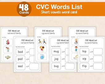 CVC Word Families Printable Flash Cards & Worksheets | Kindergarten Phonics Bundle | Learn to Read | Tap Blend and Read Activities