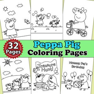 Libro para colorear de Peppa Pig (32 páginas) para niños / Páginas para colorear imprimibles en PDF / Actividades para colorear imprimibles para niños / Páginas divertidas para colorear para niños