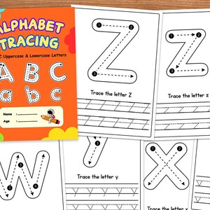uppercase lowercase alphabet tracing trace capital letter small letter letters tracing pages kids activity pages homeschooling preschool tracing letters practice book with instruction 26 capital letters for handwriting practice in 1 page, 26 small letters for handwriting practice in 1  page, along with 4 different uppercase and lowercase letters tracing & handwriting practice pages, respectively A,B & a, b