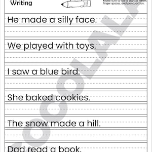 Printable sentence writing worksheets for 1st to 3rd grade students. Includes 50 pages with picture prompts and guided lines to help kids practice writing complete sentences. Supports grammar, punctuation, handwriting, and early composition skills. Great for homeschool, ELA classrooms, or writing centers. Delivered as a digital PDF in A4 and US Letter sizes for easy printing.