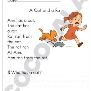 Printable reading comprehension worksheets for Kindergarten and First Grade. Includes 30+ short reading passages with follow-up questions to help children build reading fluency, vocabulary, and understanding. Perfect for homeschool, classroom use, or language arts enrichment. Delivered as an easy-to-print black and white PDF, sized for standard US Letter paper.