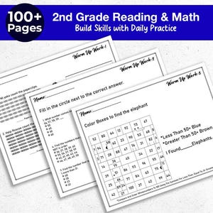 2nd Grade Math & Reading Worksheets | Number Sense, Measurement, Data | Homeschool Resource | Printable PDF