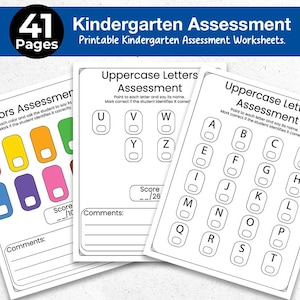 Hojas de evaluación para jardín de infantes (41 páginas) / Paquete de preparación para la prueba de preparación preescolar / Lista de verificación de habilidades para la primera infancia (PDF imprimible)