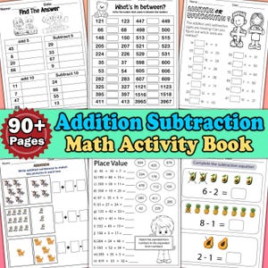 Addition Subtraction Worksheets, 90+ Busy Book Printable Math Sheets, 1st Grade Math Bundle, Homeschool Activity Pages, Instant Download PDF