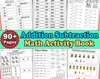 Zusätzlich Subtrahieren Arbeitsblätter, 90+ Busy Book druckbare Math Blätter, Mathe Bundle 1.Klasse, Aktivitätsseiten für Homeschool, Instant Download PDF