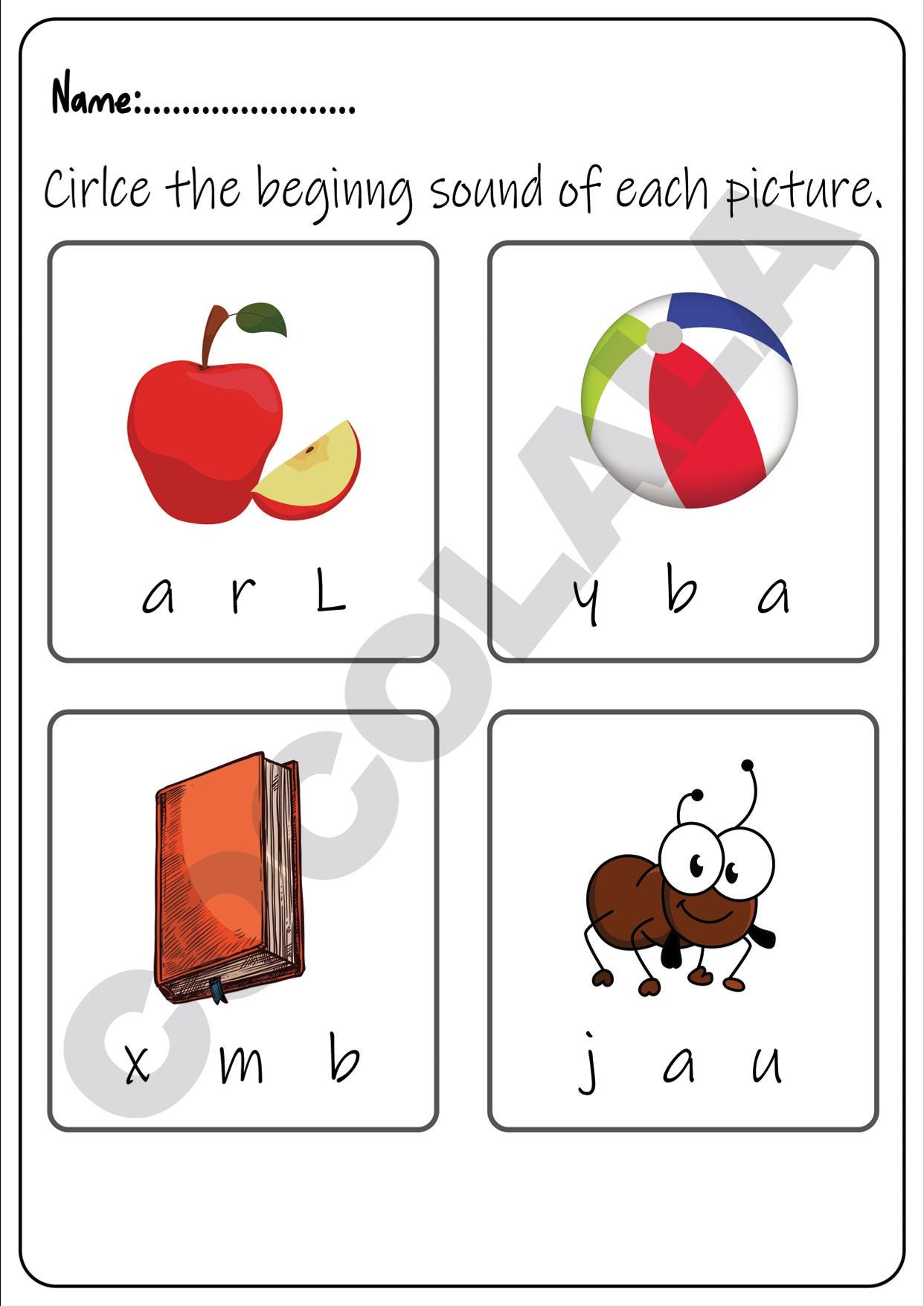Beginning Sounds Worksheets | Circle, Match and Write the Starting ...