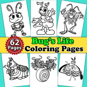 A Bug&#39;s Life 62 Coloring Pages for Kids | Insect Butterfly Coloring Book Instant Download Coloring Pages | Printable Activities | Kids Gift