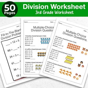 3rd Grade Division Worksheets Workbook | Division Fact Fluency, Word Problems, & Multi-Digit Long Division Practice PDF
