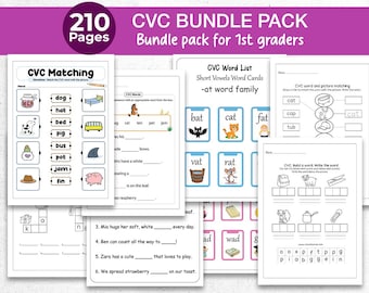 200+ CVC Words Bundle Arbeitsblätter | Phonetik, Lesen, Schreiben, Wortfamilien, Kurze Vokale, Alphabetisierungsstellen | PDF für Hausschule