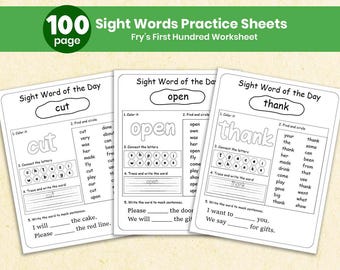 100 Sight Words Worksheets for Kids | Fry First Hundred Words, Learn to Read Printable Phonics Practice for Kindergarten, Grade 1 & Toddlers