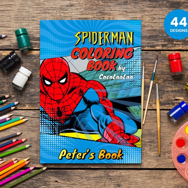 Spider-Man 44 Pages Personalized Coloring Book for Kids - Super Hero Coloring Pages PDF with Personalized Name for Gifts