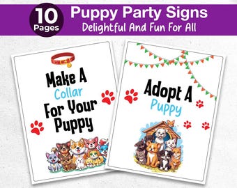 Puppy Party Activity Signs Printable | Adopt a Puppy Game, Vet Check, Decorate Collar & House | Puppy Activity | Instant Download PDF