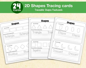 Dotted 2D Shape Tracing Cards Printable – Shapes Tracing Worksheets for Kids, Toddlers & Preschool, Fine Motor Skills Activity, PDF Download