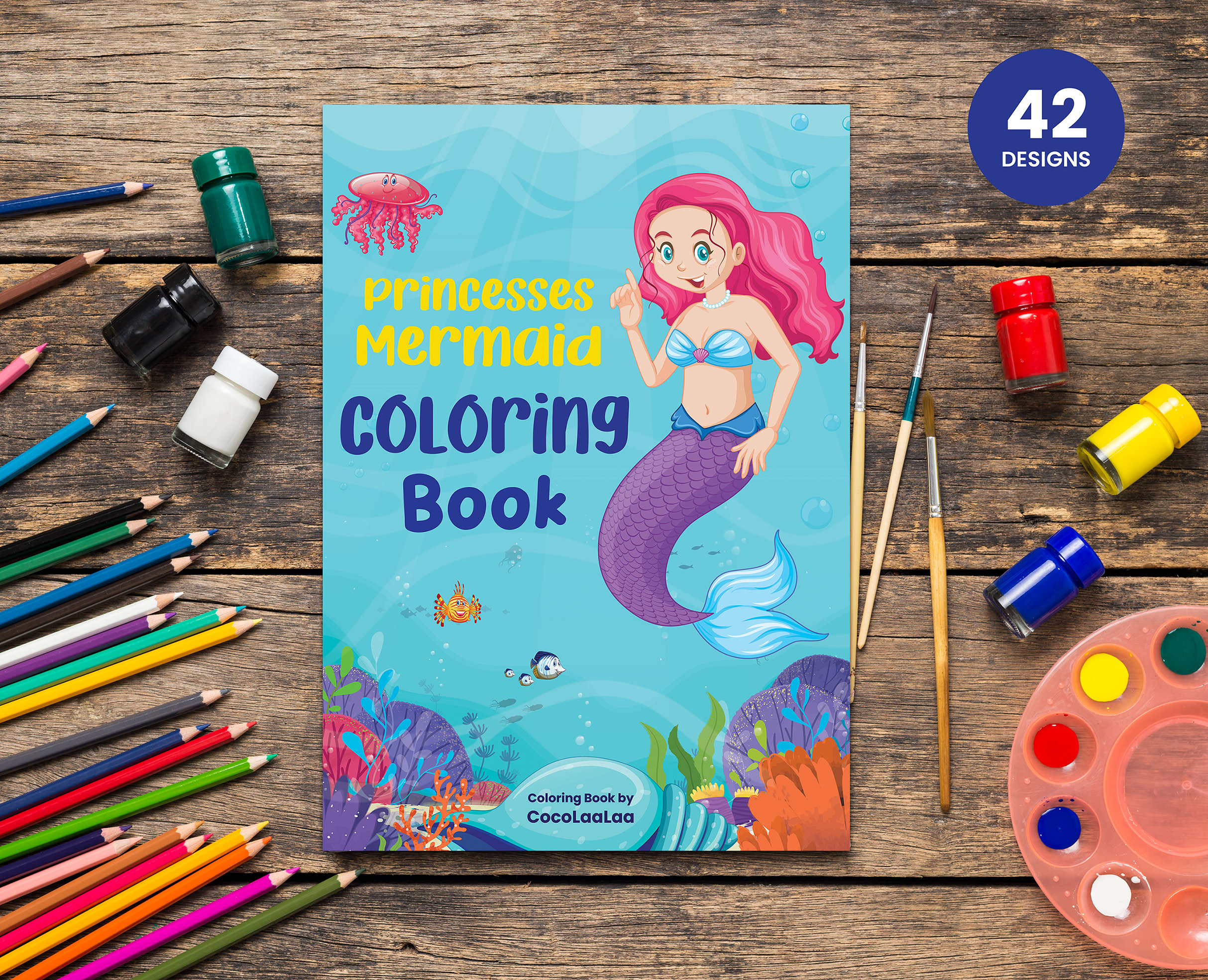 Mermaid Coloring Book with Cover - KDP Graphic by Nisad Design House ·  Creative Fabrica
