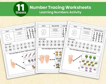 幼稚園児向け0～10桁の数字トレースワークシート｜幼児・幼稚園児向け印刷可能な筆記練習｜数字を学ぼう、すぐにダウンロード