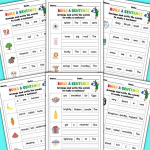 160 Sentence Making Worksheets, Printable Build the Sentences Writing Practice Activity, Kindergarten English 1st 2nd Grade ELA Worksheet image 5