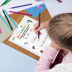 160 Sentence Making Worksheets, Printable Build the Sentences Writing Practice Activity, Kindergarten English 1st 2nd Grade ELA Worksheet image 8