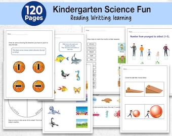 Science Worksheets for Kids 120 Printable, Basic Science Learning Fun Pages, Sorting & Matching, Push/Pull, Kindergarten Science Activities