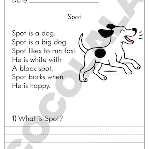 Printable reading comprehension worksheets for Kindergarten and First Grade. Includes 30+ short reading passages with follow-up questions to help children build reading fluency, vocabulary, and understanding. Perfect for homeschool, classroom use, or language arts enrichment. Delivered as an easy-to-print black and white PDF, sized for standard US Letter paper.