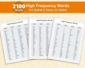 2100 High Frequency Words Printable Pages, Sight Words, Spelling, Homeschool, Pre K Kindergarten, Elementary School, Montessori Resource