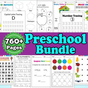 760+ Preschool Pre-K Bundle + Kindergarten Learning Bundle | Printable Activity Worksheets | Coloring | Dot To Dot | Alphabet Tracing Pages