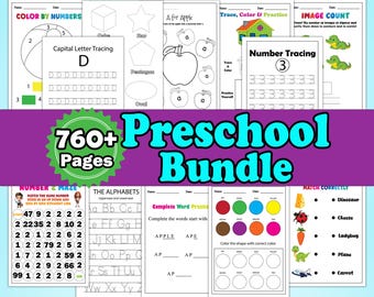 Pacote com mais de 760 atividades para pré-escola e jardim de infância | Folhas de atividades para imprimir | Desenhos para colorir | Ligue os pontos | Alfabeto para traçar