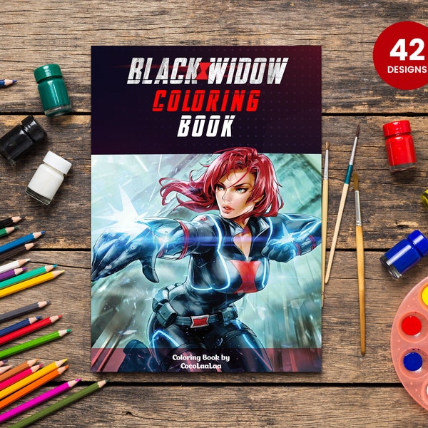 Black Widow 42 Pages Kids Coloring Book | Instant Download PDF Coloring Pages | Printable Children's Drawing Activities | Birthday Gift