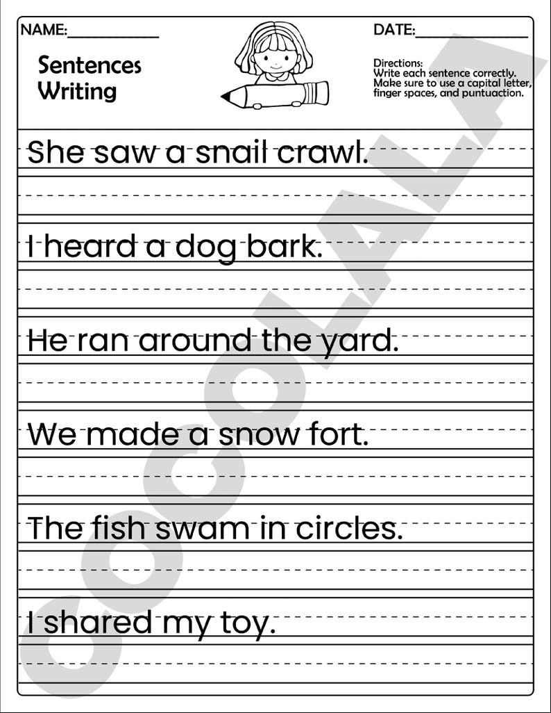100 Printable Write the Sentence Worksheets | 600 Sentences Writing ...