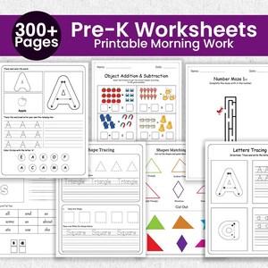 300+ Kindergarten Bundle Worksheets | Morning Work, Phonics, Math, Reading, Tacing, Spiral Review | Homeschool Homework PDF