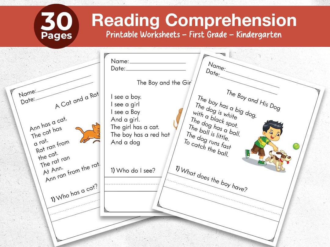 30 Reading Comprehension Worksheets Printable | Kindergarten First ...