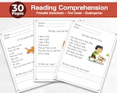 30 Reading Comprehension Worksheets Printable | Kindergarten First Grade Language Arts | Reading Passages with Questions | PDF Download
