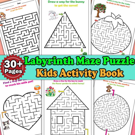 33 Labyrinth Easy Mazes | Labyrinth Activity Book | Kids Puzzle Maze Game Challenge| Fun Activities & Kids Party Favors Instant PDF Download