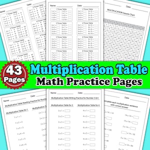 Hojas de trabajo de la tabla de multiplicar, 43 páginas / 1–20, páginas de práctica imprimibles de la tabla de multiplicar, matemáticas de 1.º a 4.º grado / Tabla de multiplicación cuadrada