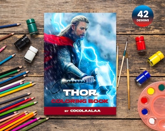 Thor 42 Pages Kids Coloring Book | Printable Children's Superhero Coloring Pages | Instant Download PDF Kids Birthday Gift
