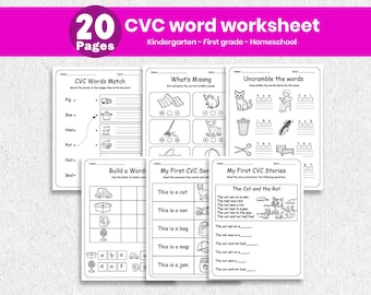 CVC Word Worksheets Printable | Short Vowel Word Practice | Kindergarten & First Grade Phonics | Literacy Center | Homeschool | PDF Download