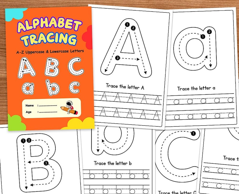 uppercase lowercase alphabet tracing trace capital letter small letter letters tracing pages kids activity pages homeschooling preschool tracing letters practice book with instruction 26 capital letters for handwriting practice in 1 page, 26 small letters for handwriting practice in 1  page, along with 4 different uppercase and lowercase letters tracing & handwriting practice pages, respectively A,B & a, b