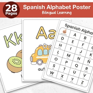 Printable Spanish Alphabet Poster | Alfabeto Ilustrado Para Niños | Español Abecedario Para Imprimir PDF | Aula, Casa, Homeschool Decor